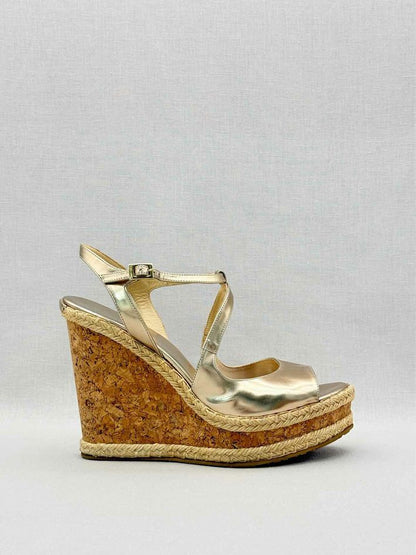 Pre - loved JIMMY CHOO Ayla Gold Size EU 41 Wedges at Reems Closet