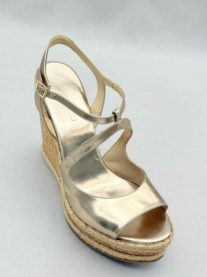 Pre - loved JIMMY CHOO Ayla Gold Size EU 41 Wedges at Reems Closet