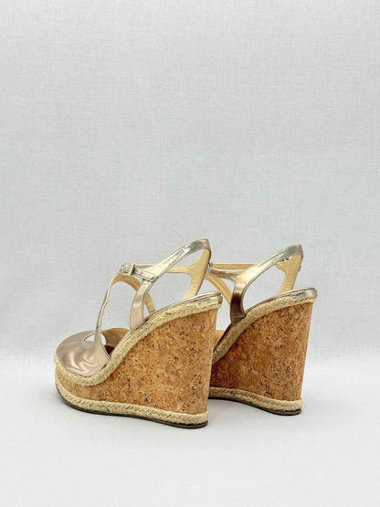Pre - loved JIMMY CHOO Ayla Gold Size EU 41 Wedges at Reems Closet
