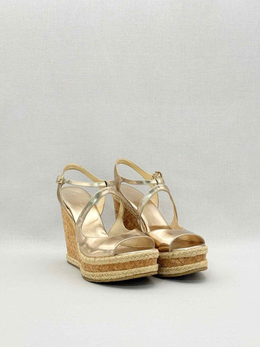 Pre - loved JIMMY CHOO Ayla Gold Size EU 41 Wedges at Reems Closet