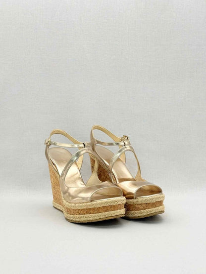 Pre - loved JIMMY CHOO Ayla Gold Size EU 41 Wedges at Reems Closet