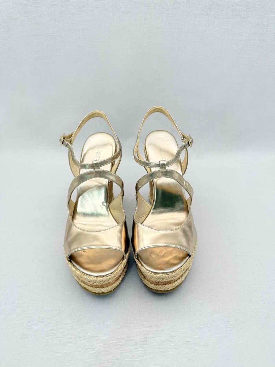 Pre - loved JIMMY CHOO Ayla Gold Size EU 41 Wedges at Reems Closet