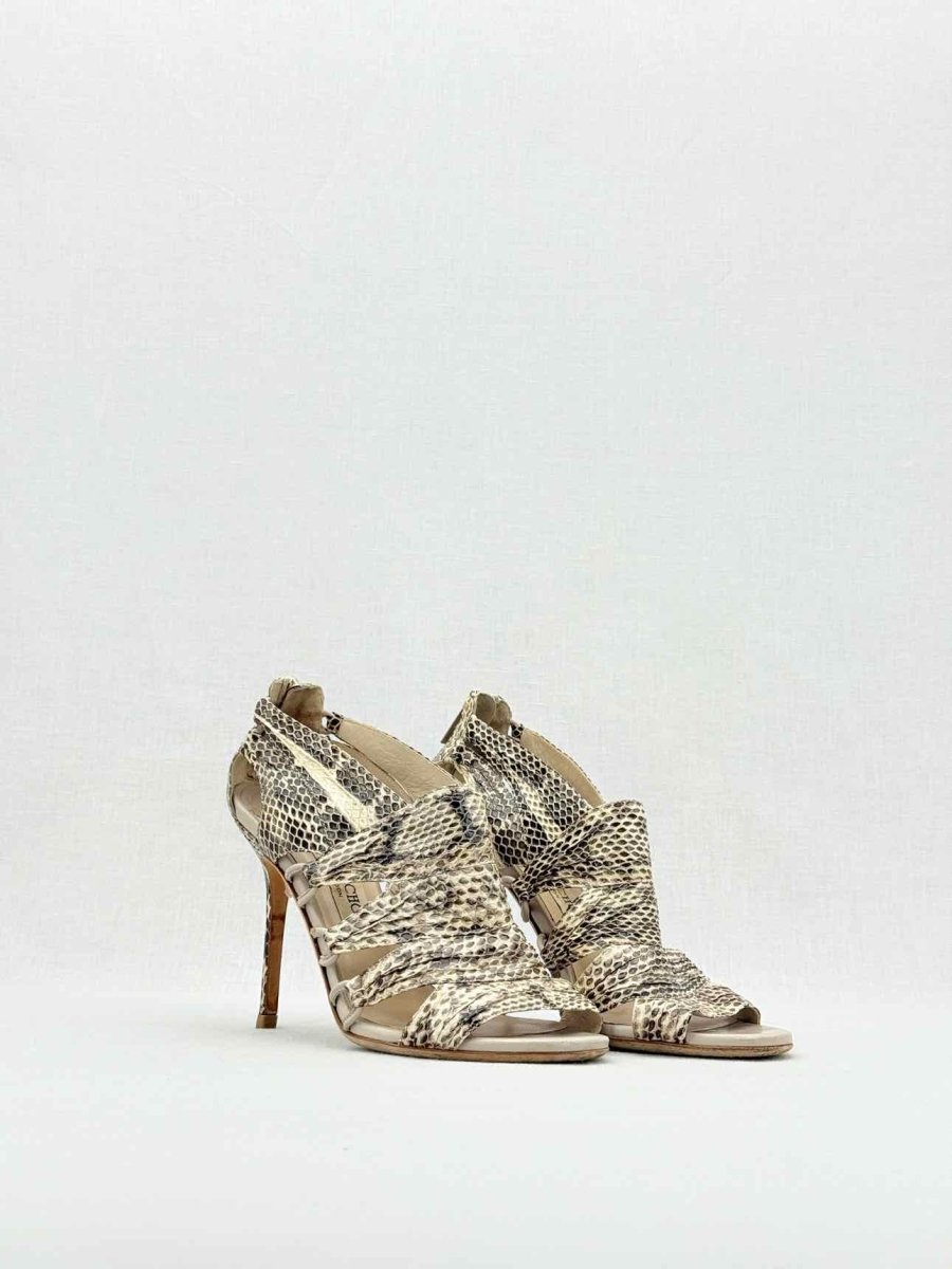 Pre - loved JIMMY CHOO Beige & Brown Size EU 37 Heeled Sandals at Reems Closet