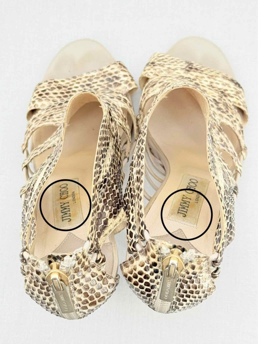 Pre - loved JIMMY CHOO Beige & Brown Size EU 37 Heeled Sandals at Reems Closet