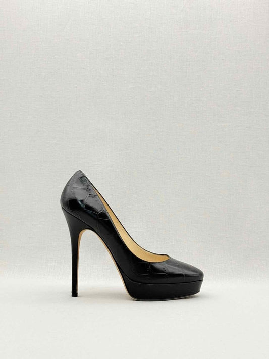 Pre-loved JIMMY CHOO Black Croc Embossed Size EU 39 Pumps at Reems Closet