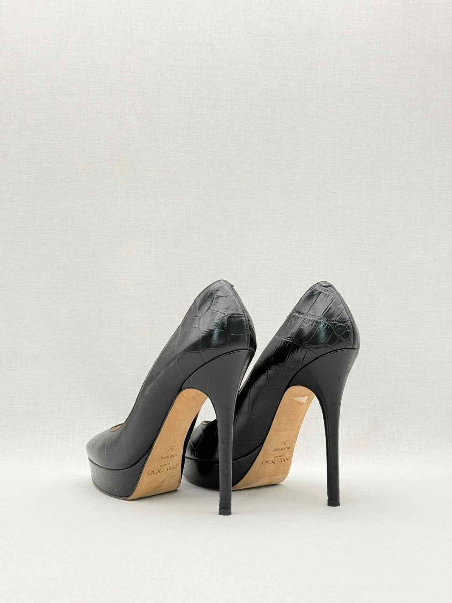 Pre-loved JIMMY CHOO Black Croc Embossed Size EU 39 Pumps at Reems Closet
