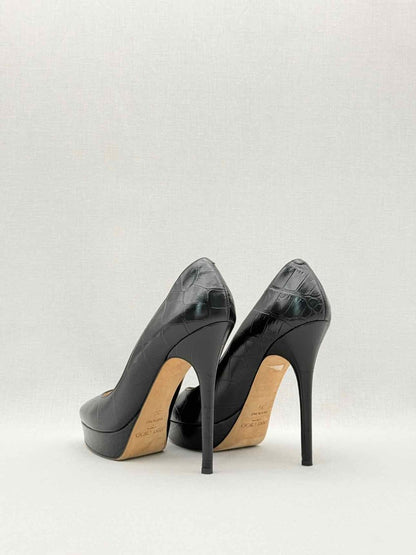 Pre-loved JIMMY CHOO Black Croc Embossed Size EU 39 Pumps at Reems Closet
