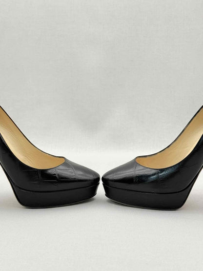 Pre-loved JIMMY CHOO Black Croc Embossed Size EU 39 Pumps at Reems Closet