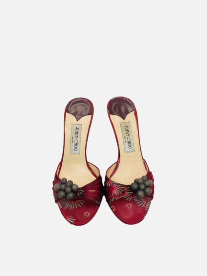 Pre - loved JIMMY CHOO Burgundy Ornate Embellished Mules at Reems Closet