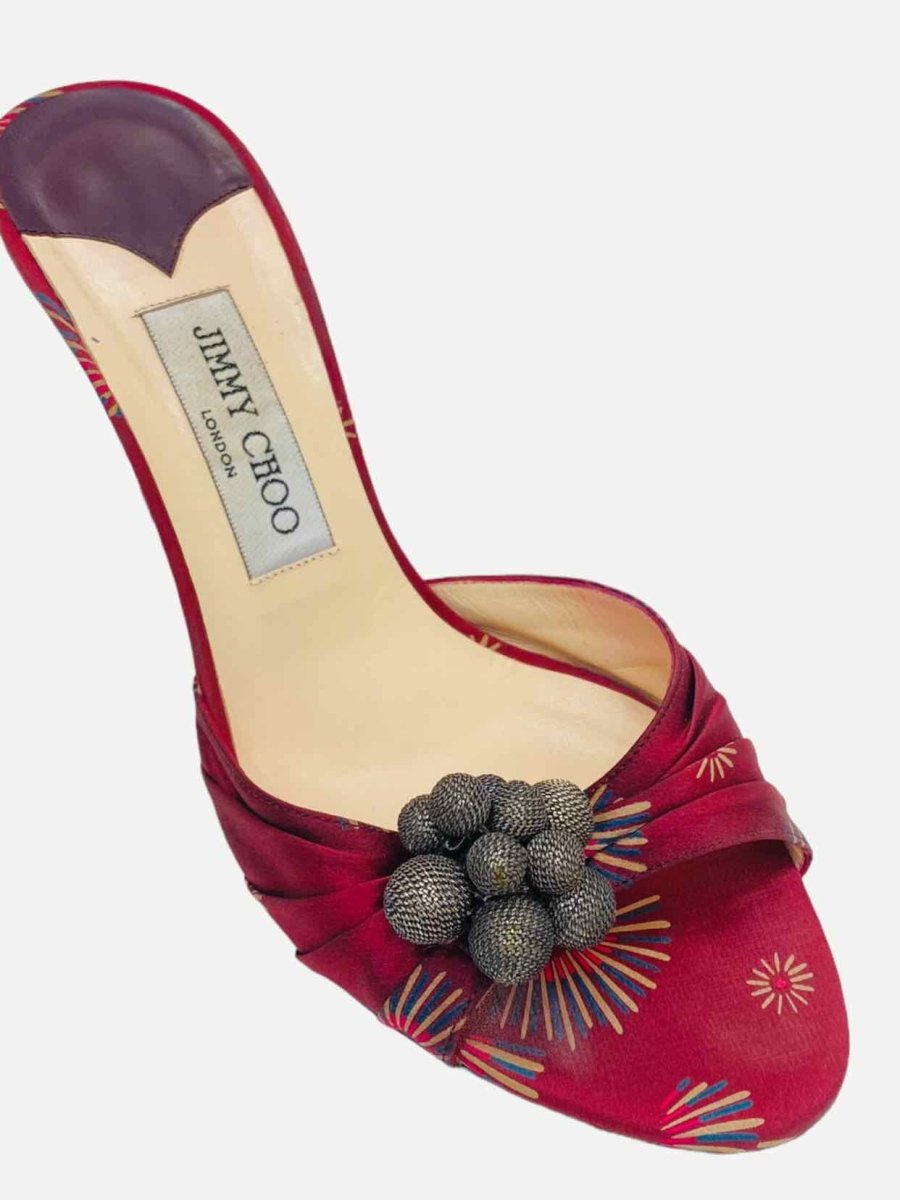 Pre - loved JIMMY CHOO Burgundy Ornate Embellished Mules at Reems Closet