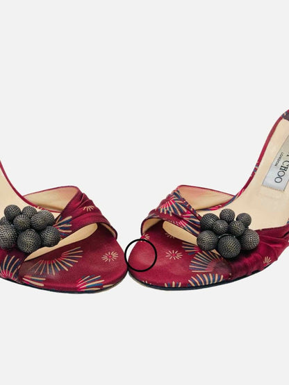 Pre - loved JIMMY CHOO Burgundy Ornate Embellished Mules at Reems Closet