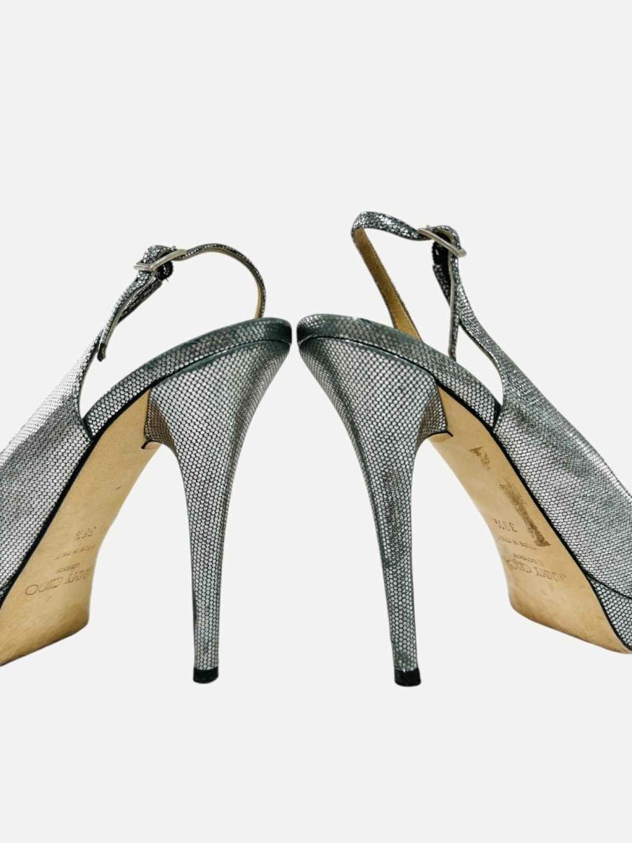 Pre - loved JIMMY CHOO Coarse Glitter Silver Slingbacks at Reems Closet