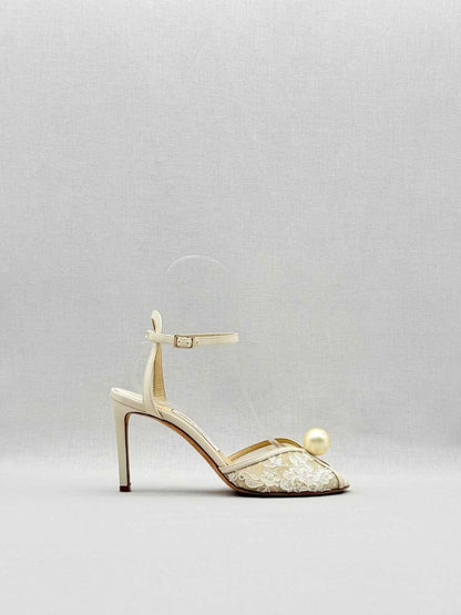 Pre - loved JIMMY CHOO Cream & Beige Size EU 37.5 Heeled Sandals at Reems Closet