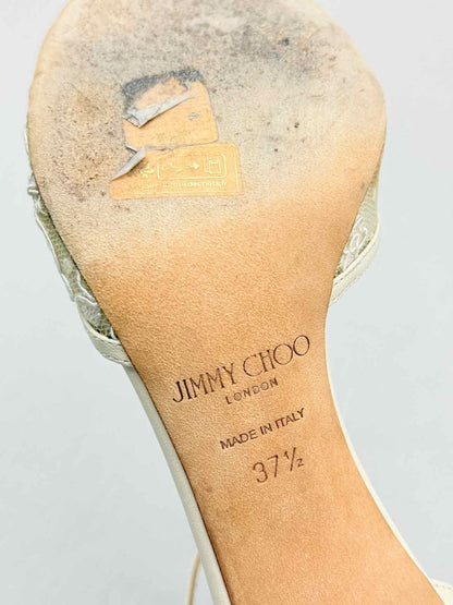 Pre - loved JIMMY CHOO Cream & Beige Size EU 37.5 Heeled Sandals at Reems Closet
