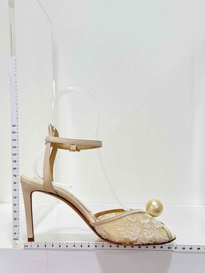 Pre - loved JIMMY CHOO Cream & Beige Size EU 37.5 Heeled Sandals at Reems Closet