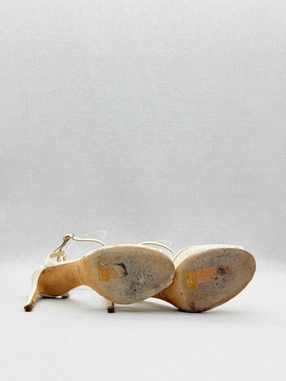 Pre - loved JIMMY CHOO Cream & Beige Size EU 37.5 Heeled Sandals at Reems Closet