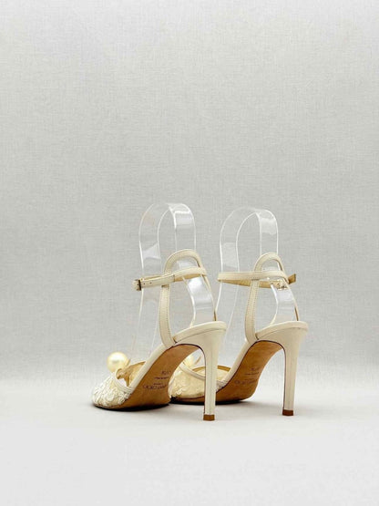 Pre - loved JIMMY CHOO Cream & Beige Size EU 37.5 Heeled Sandals at Reems Closet