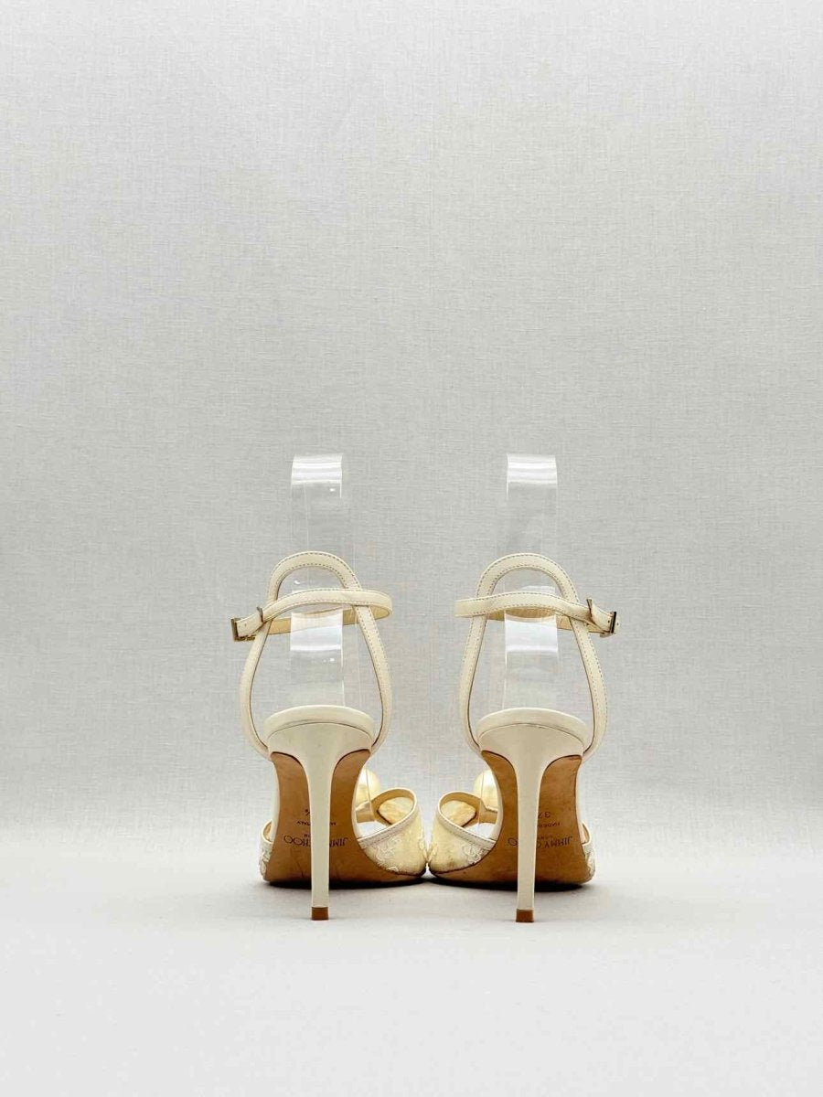 Pre - loved JIMMY CHOO Cream & Beige Size EU 37.5 Heeled Sandals at Reems Closet