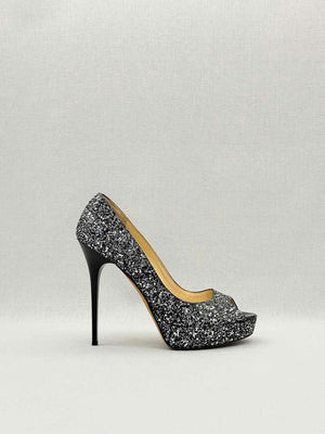 Pre-loved JIMMY CHOO Crown Black & Silver Size EU 39.5 Pumps at Reems Closet