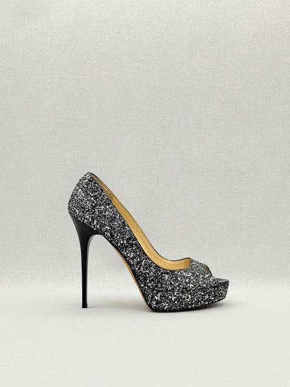 Pre-loved JIMMY CHOO Crown Black & Silver Size EU 39.5 Pumps at Reems Closet