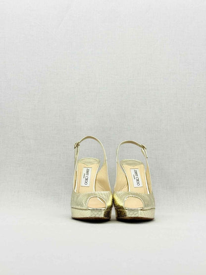 Pre - loved JIMMY CHOO Gold Python Size EU 38 Slingbacks at Reems Closet