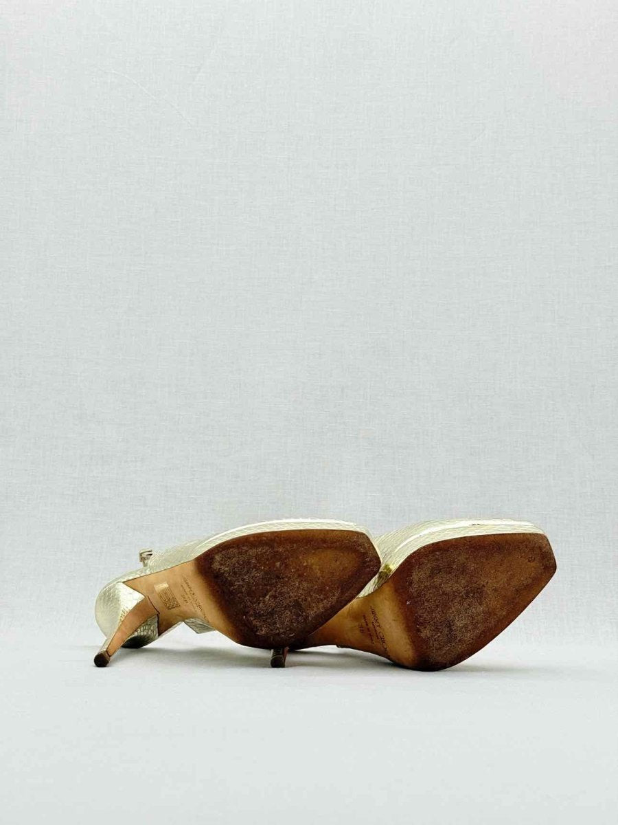 Pre - loved JIMMY CHOO Gold Python Size EU 38 Slingbacks at Reems Closet