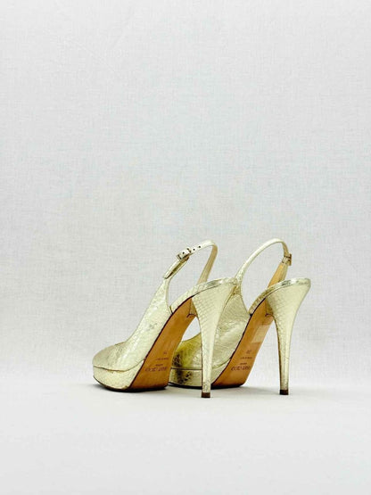 Pre - loved JIMMY CHOO Gold Python Size EU 38 Slingbacks at Reems Closet