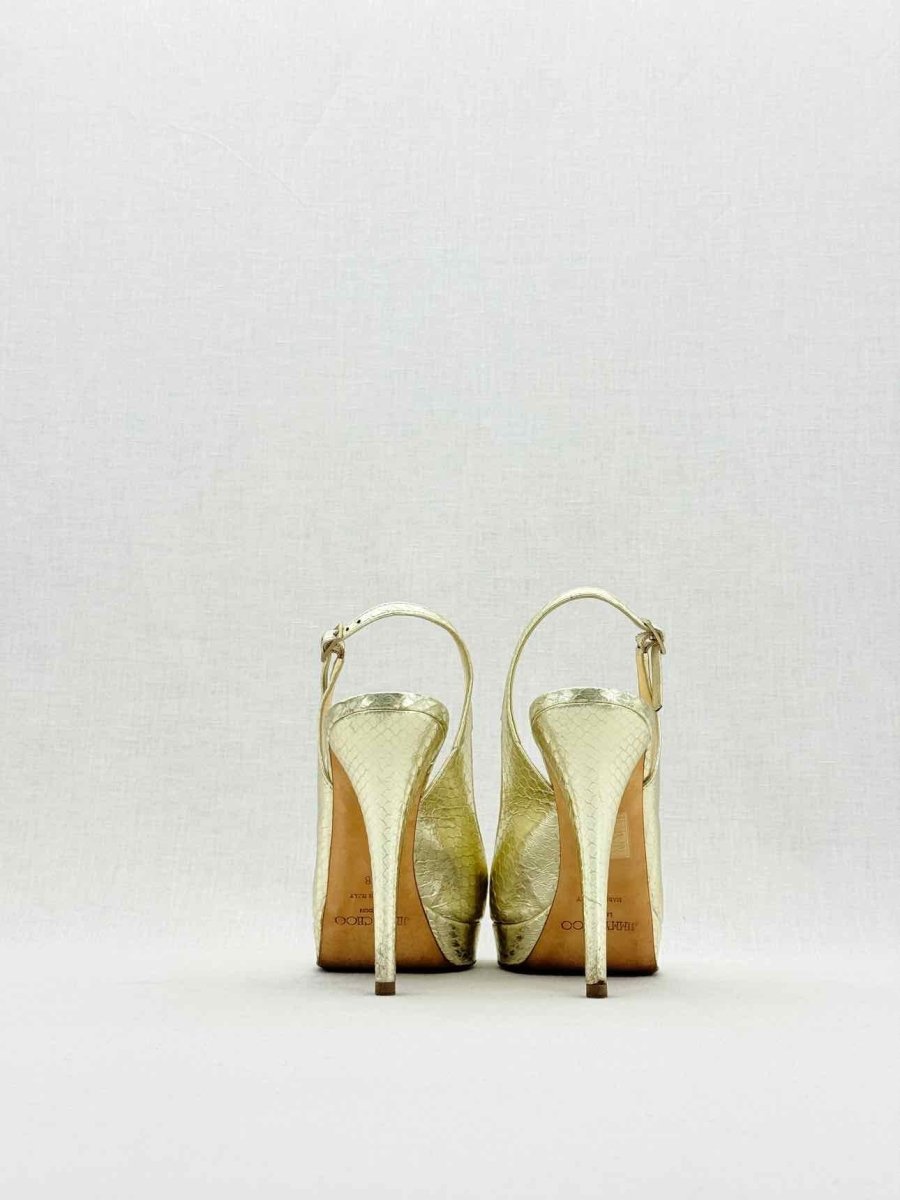 Pre - loved JIMMY CHOO Gold Python Size EU 38 Slingbacks at Reems Closet