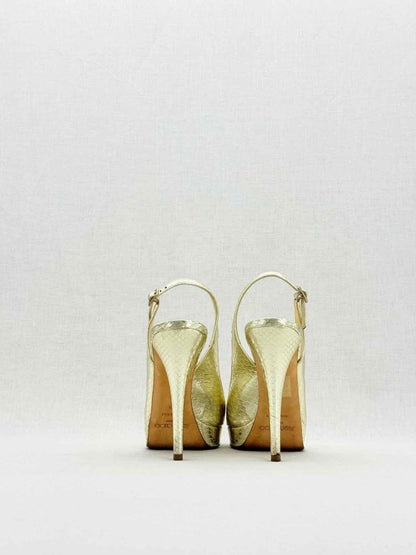 Pre - loved JIMMY CHOO Gold Python Size EU 38 Slingbacks at Reems Closet