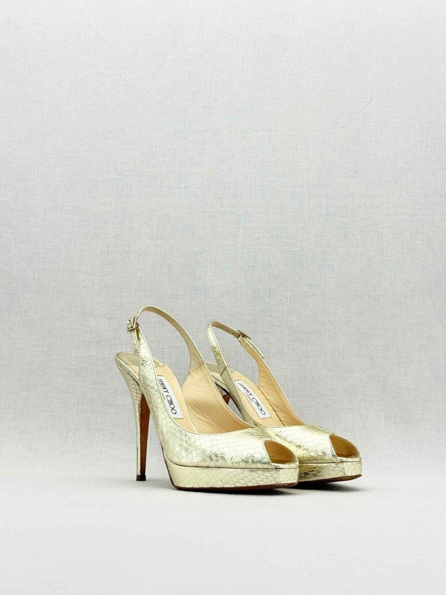 Pre - loved JIMMY CHOO Gold Python Size EU 38 Slingbacks at Reems Closet