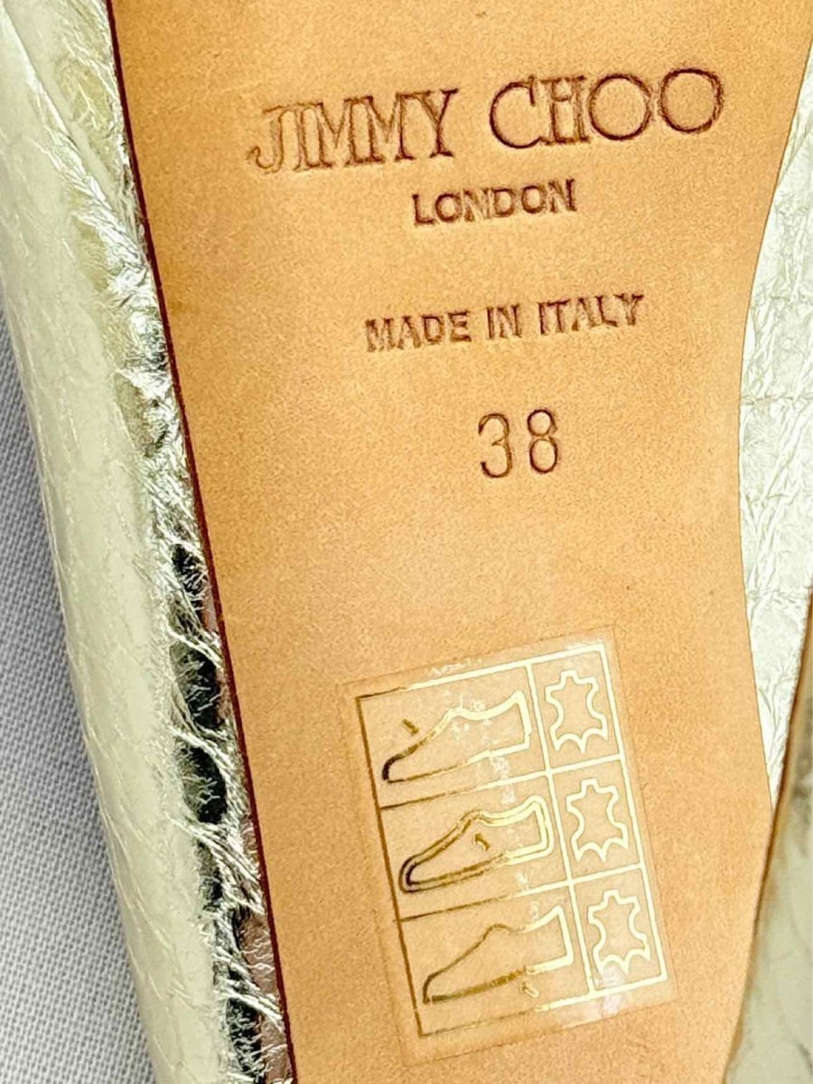 Pre - loved JIMMY CHOO Gold Python Size EU 38 Slingbacks at Reems Closet