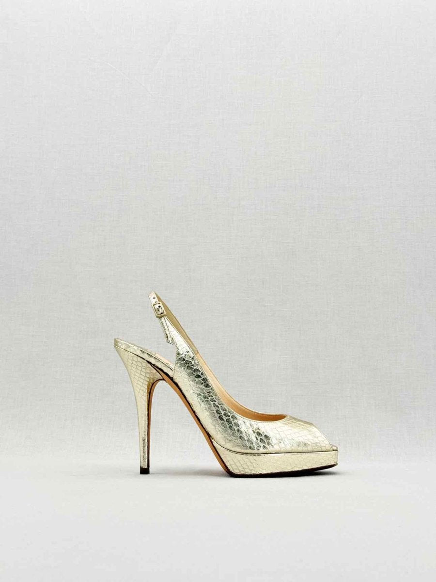 Pre - loved JIMMY CHOO Gold Python Size EU 38 Slingbacks at Reems Closet