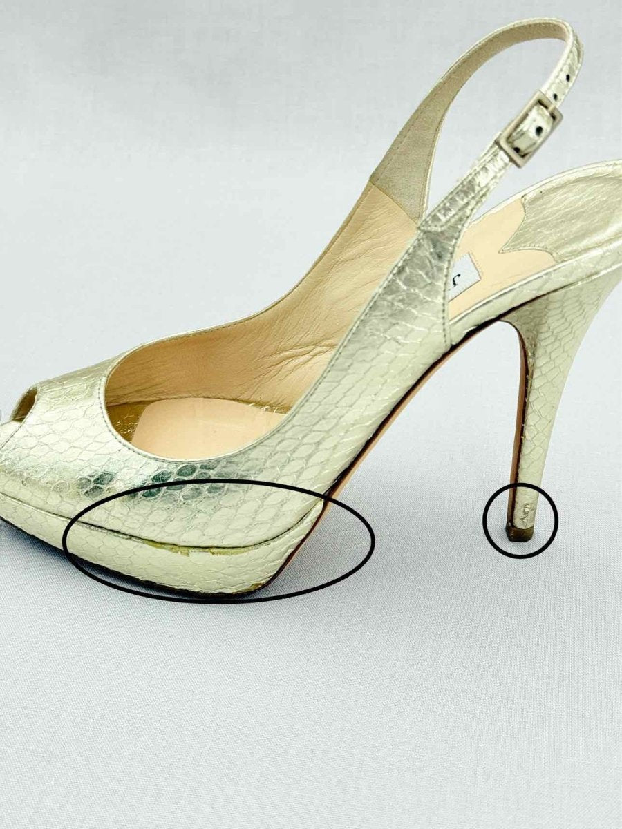 Pre - loved JIMMY CHOO Gold Python Size EU 38 Slingbacks at Reems Closet