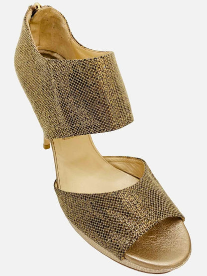 Pre-loved JIMMY CHOO Lagoon Gold Heeled Sandals from Reems Closet