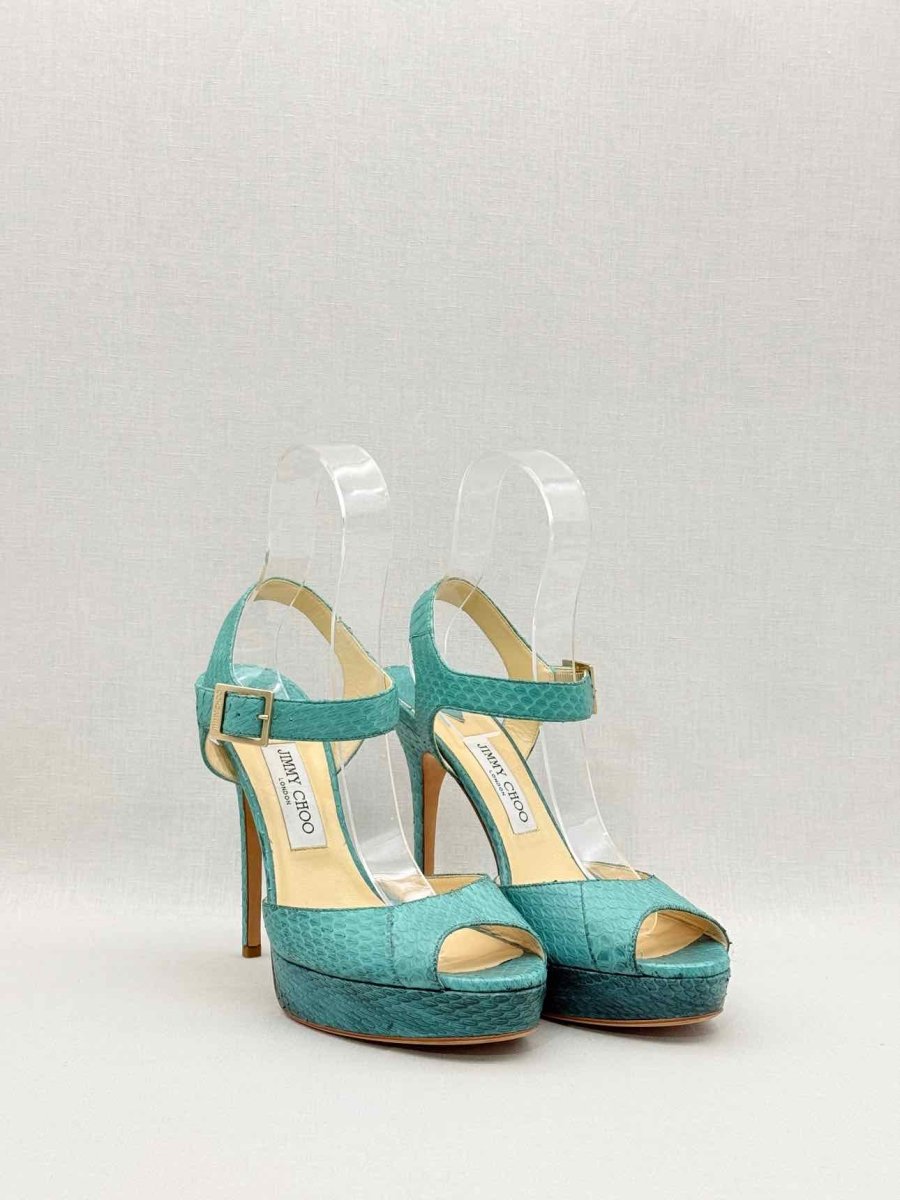 Pre - loved JIMMY CHOO Linda Turquoise Size EU 41 Platform Sandals at Reems Closet