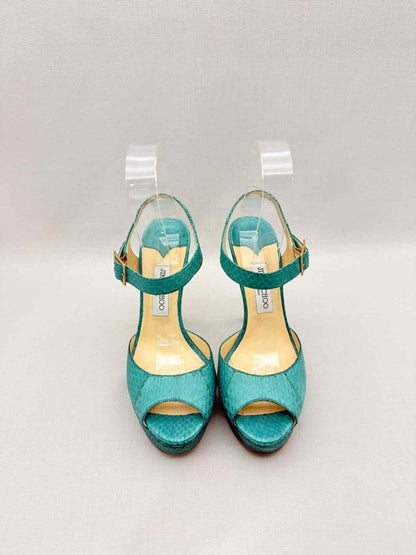 Pre - loved JIMMY CHOO Linda Turquoise Size EU 41 Platform Sandals at Reems Closet