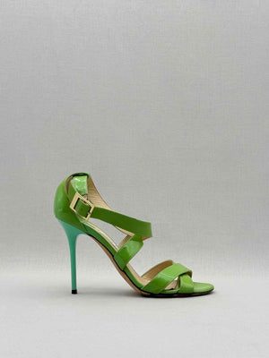 Pre - loved JIMMY CHOO Louise Green Size EU 37.5 Heeled Sandals at Reems Closet