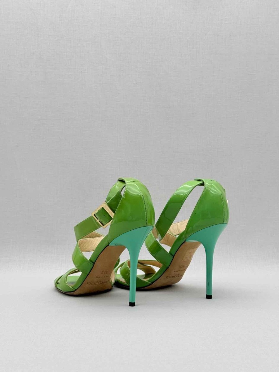 Pre - loved JIMMY CHOO Louise Green Size EU 37.5 Heeled Sandals at Reems Closet