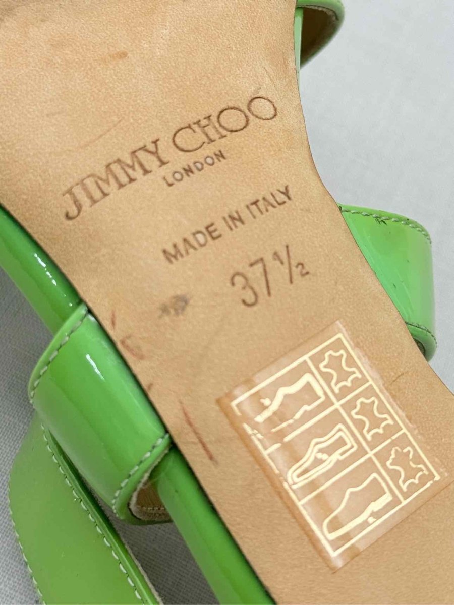 Pre - loved JIMMY CHOO Louise Green Size EU 37.5 Heeled Sandals at Reems Closet