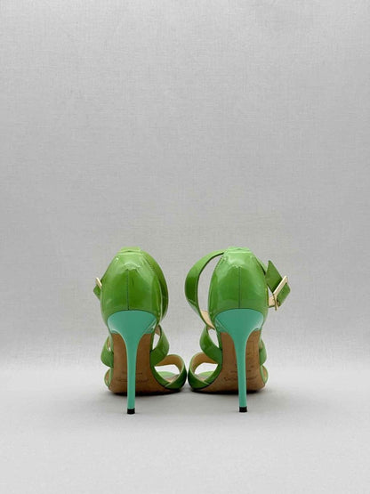 Pre - loved JIMMY CHOO Louise Green Size EU 37.5 Heeled Sandals at Reems Closet