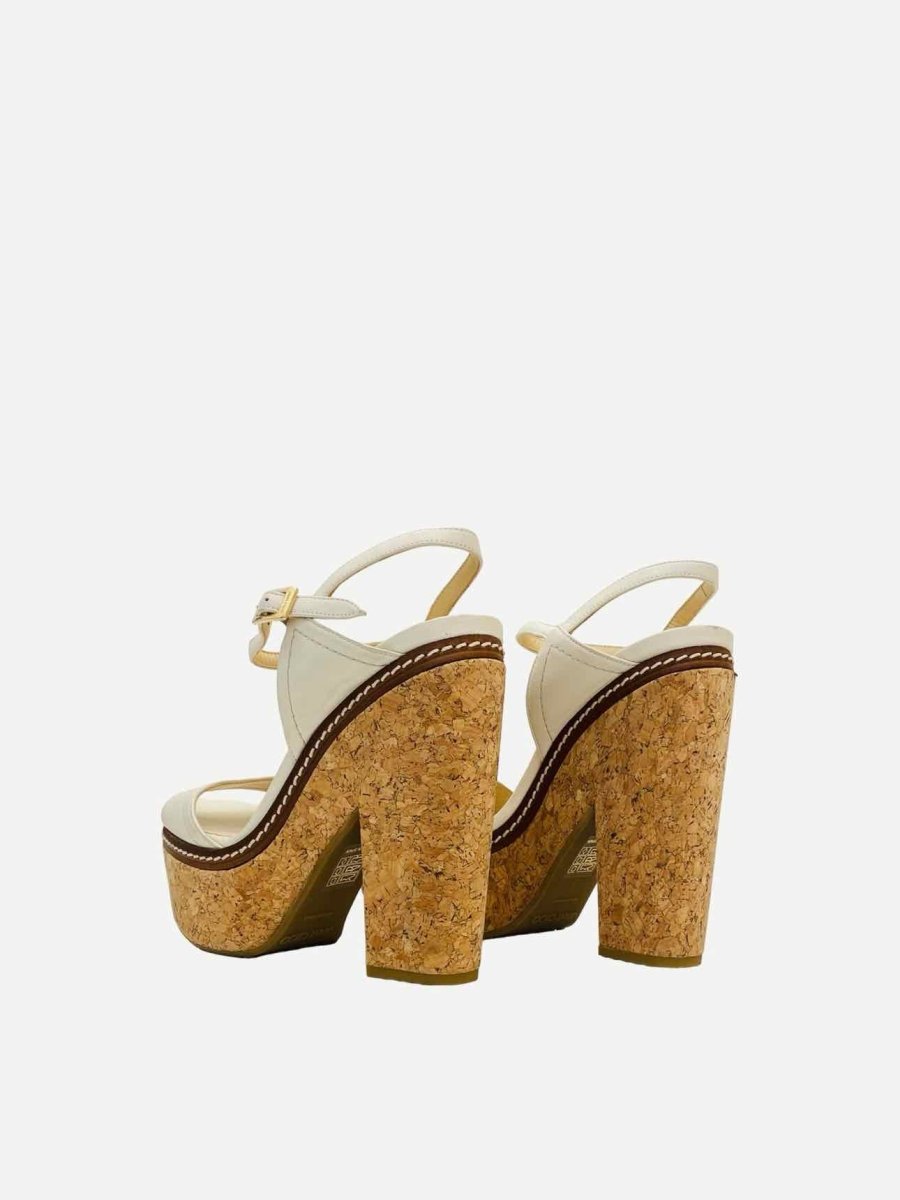 Pre-loved JIMMY CHOO Nemesis White Cork Heeled Sandals from Reems Closet
