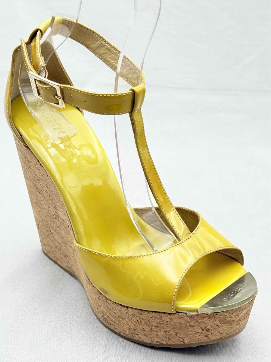 Pre - loved JIMMY CHOO Pania Yellow Size EU 39.5 Heeled Sandals at Reems Closet