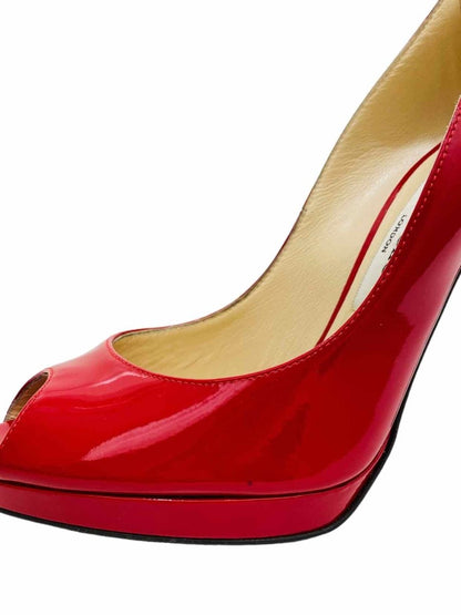 Pre - loved JIMMY CHOO Peep Toe Red Pumps at Reems Closet