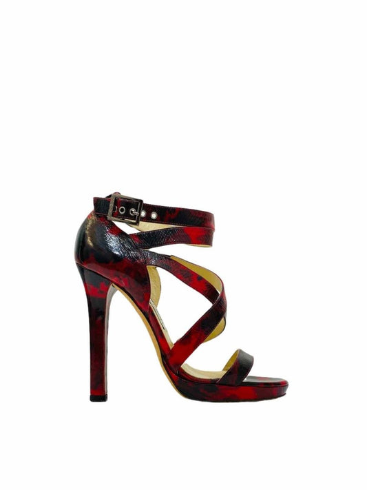 Pre - loved JIMMY CHOO Red & Black Heeled Sandals at Reems Closet