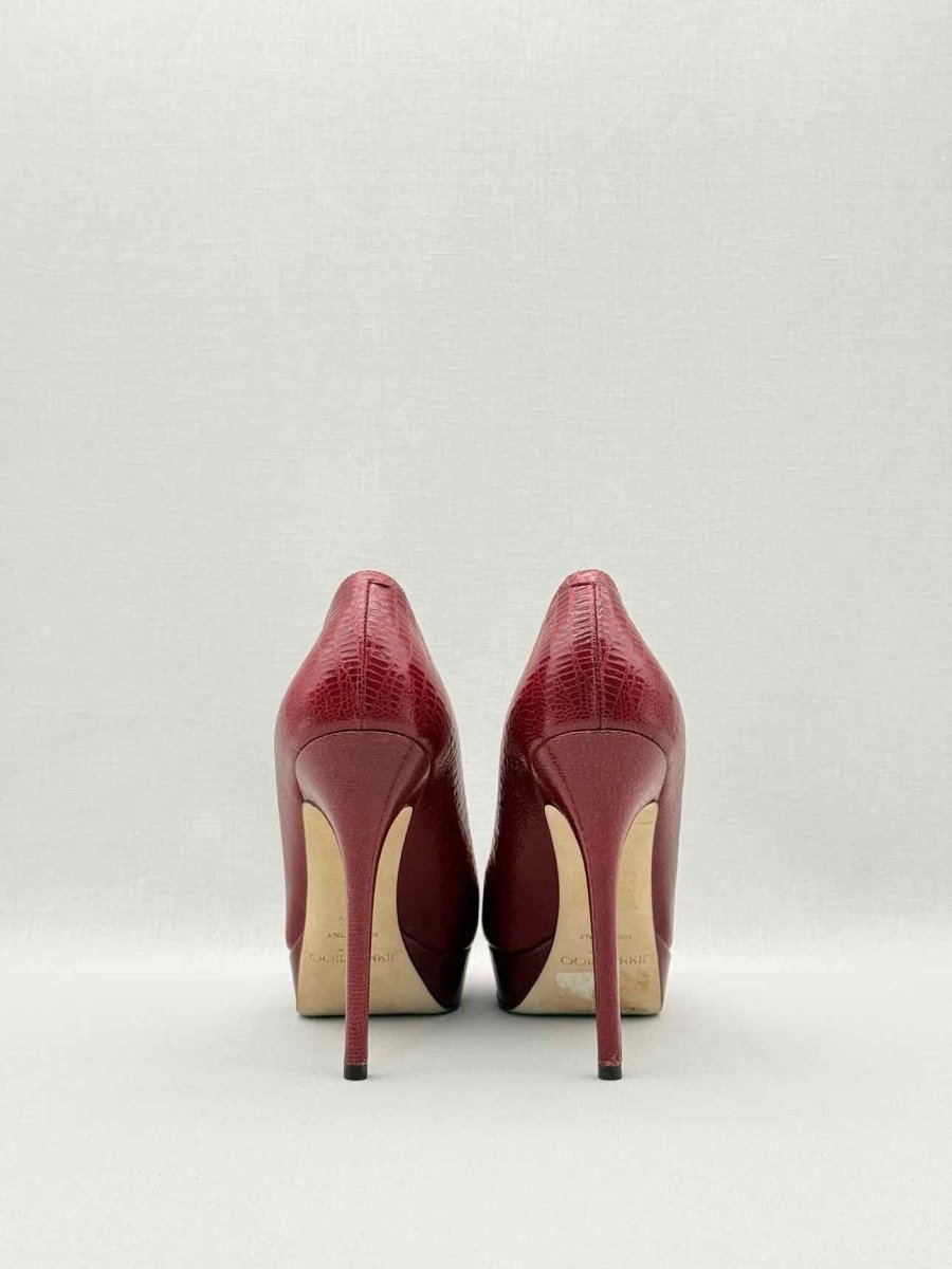Pre-loved JIMMY CHOO Red Lizard Embossed Size EU 38.5 Pumps at Reems Closet