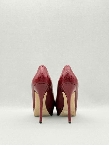 Pre-loved JIMMY CHOO Red Lizard Embossed Size EU 38.5 Pumps at Reems Closet