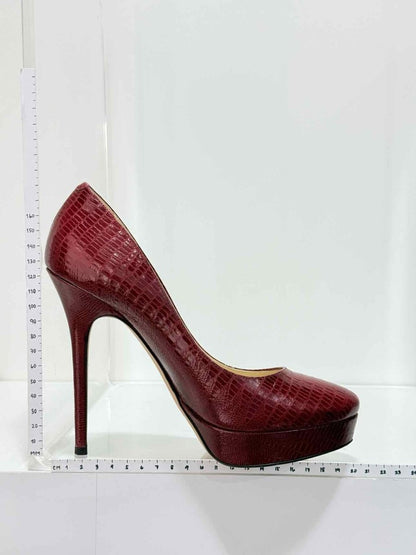 Pre-loved JIMMY CHOO Red Lizard Embossed Size EU 38.5 Pumps at Reems Closet