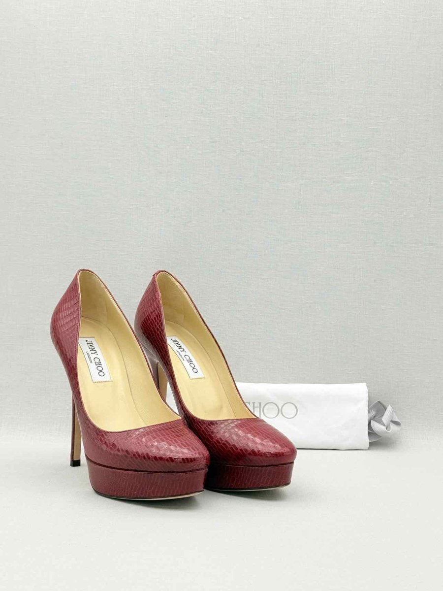 Pre-loved JIMMY CHOO Red Lizard Embossed Size EU 38.5 Pumps at Reems Closet