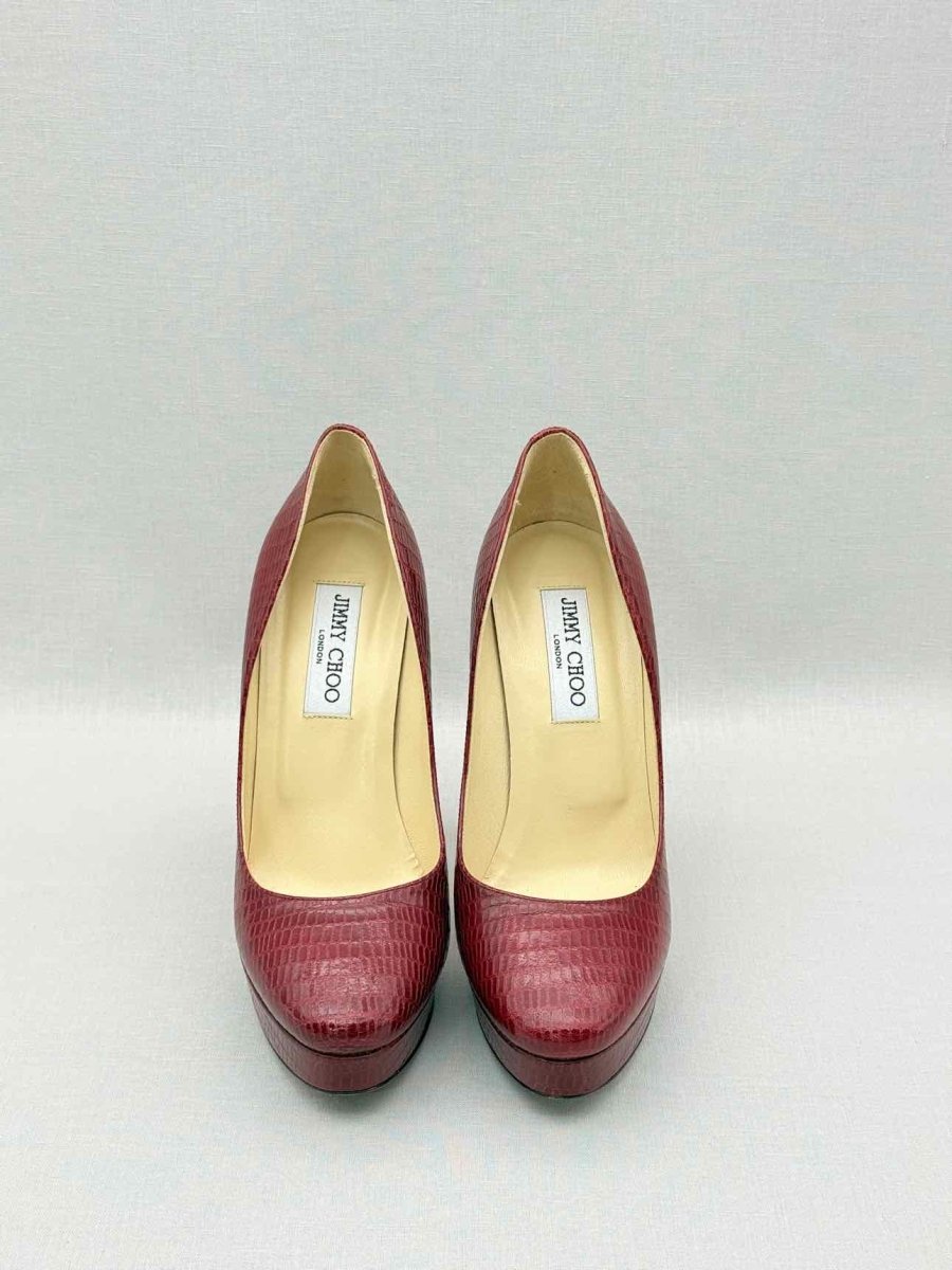 Pre-loved JIMMY CHOO Red Lizard Embossed Size EU 38.5 Pumps at Reems Closet
