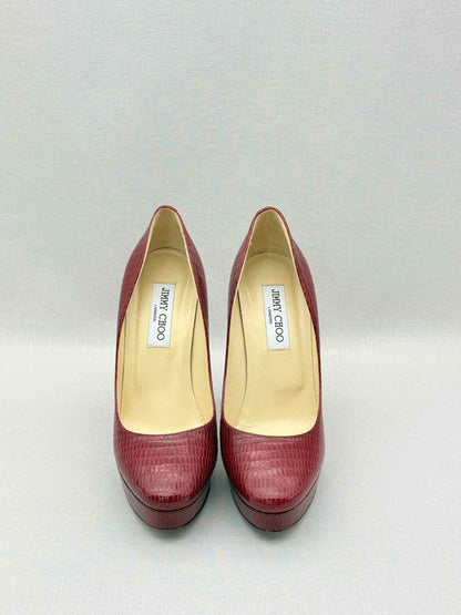 Pre-loved JIMMY CHOO Red Lizard Embossed Size EU 38.5 Pumps at Reems Closet